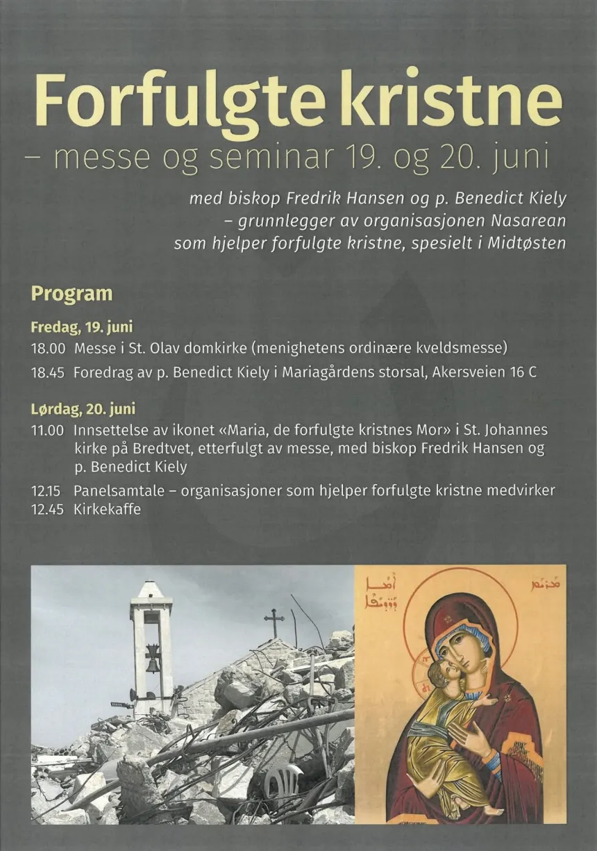 Plakat til seminar om Forfulgte kristne juni 2026